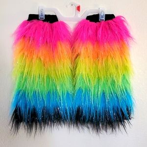 Rainbow Sparkly Rave/Festival Leg Warmer Fluffies